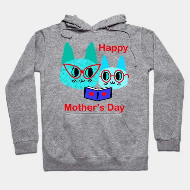 Mother’s Day Fuzzy Reading Cats Hoodie by chowlet